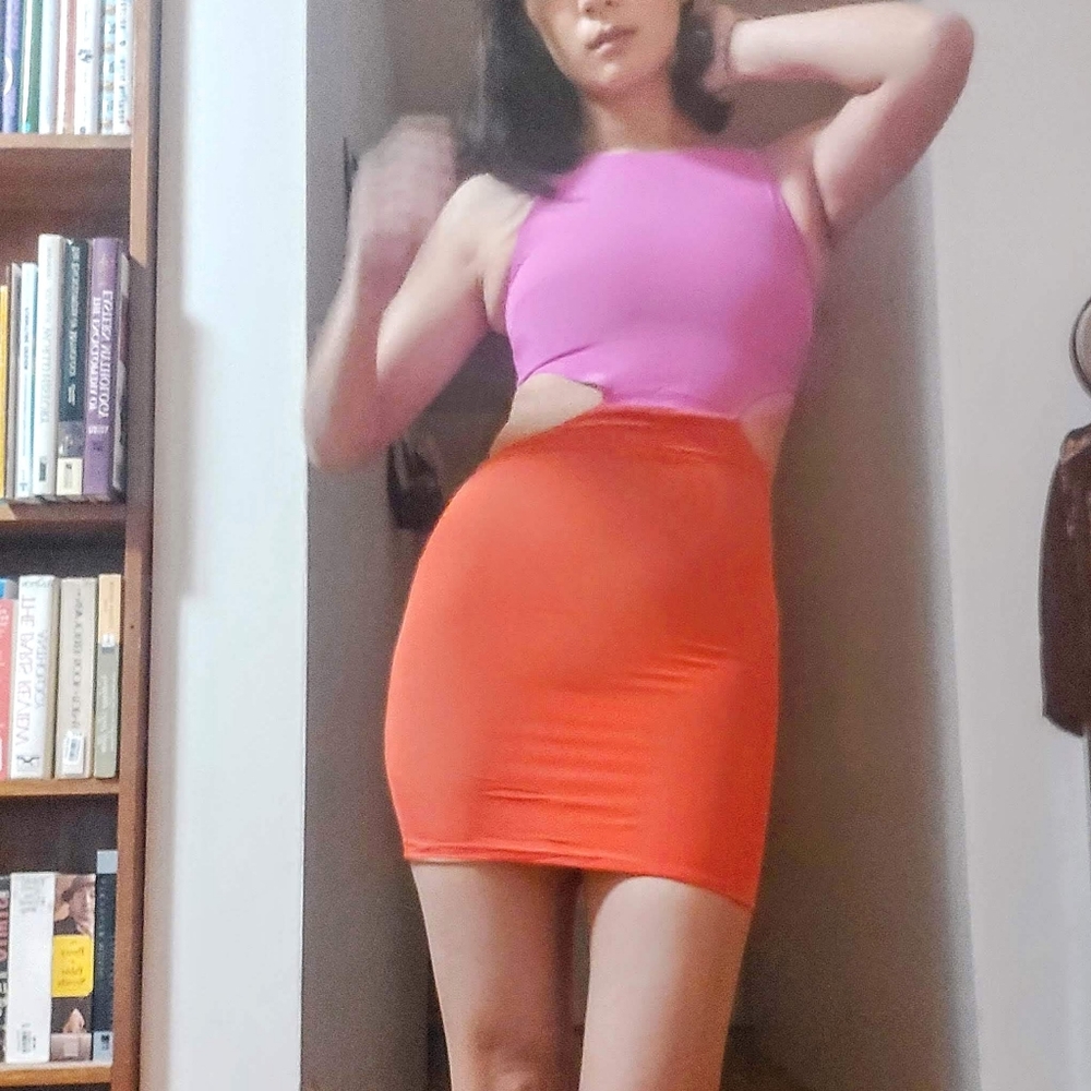 Naven Silk Colorblock Cut-out Mini Dress